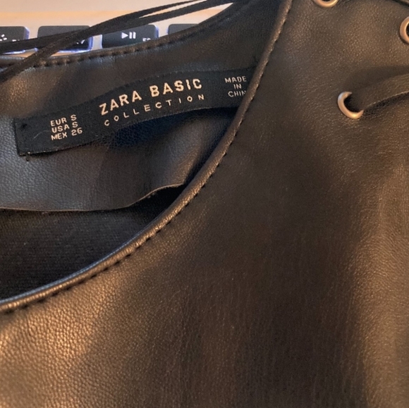 Zara Basic Collection Vegan Faux Leather Mini Dress Lace Up Sleeve Blogger Fav - Picture 7 of 9